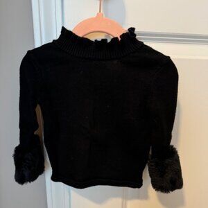 Janie and Jack black sweater with fur on sleeves, 18-24 months
